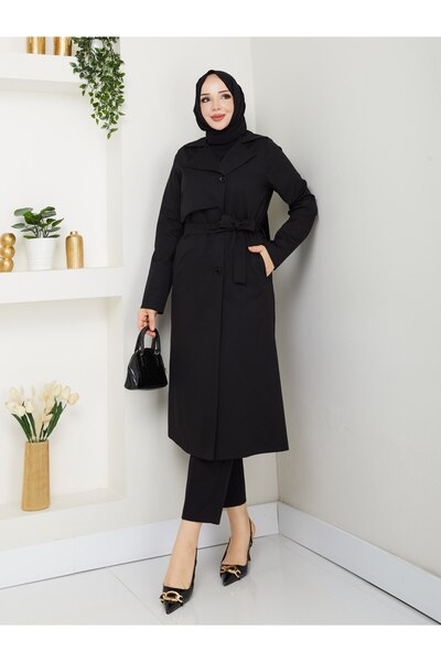 Vibeys Collection Women's Lycra Linen Fabric Trench Coat