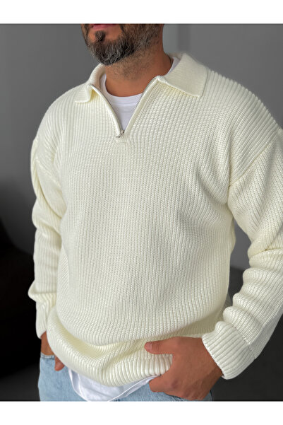 BYBASICMAN Ecru Half Zipper Knitwear Sweat Df-001