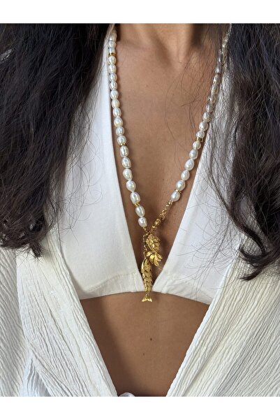 B Design jewelry Golden Fish Koi Balığı & İnci Kolye
