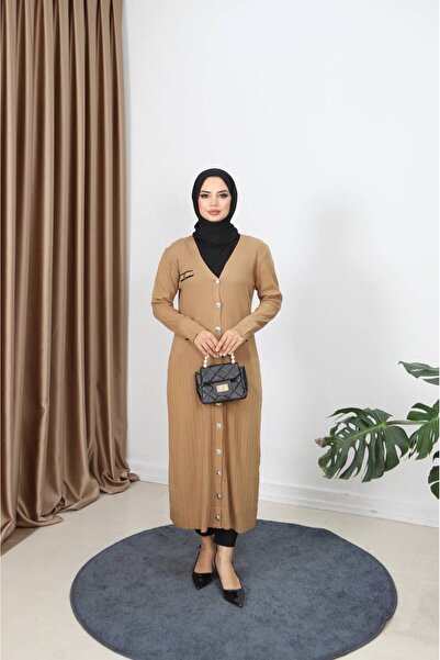 STYLENEST Women's Mercerized Button Detailed Long Sleeve Oversize Knitwear Cardigan