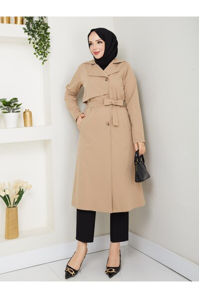 Vibeys Collection Women's Lycra Linen Fabric Trench Coat