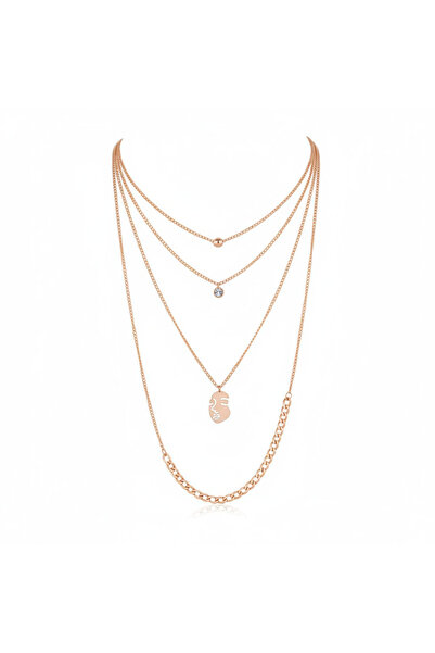 maia Rose Gold Color Layered Chain Necklace – Figure Detailed