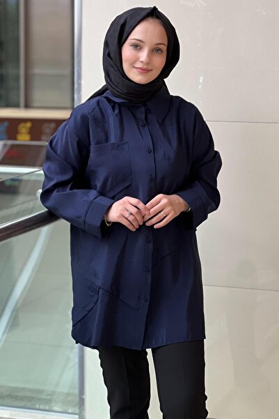 Ceremony Front Buttoned Long Shirt with Pocket Detail