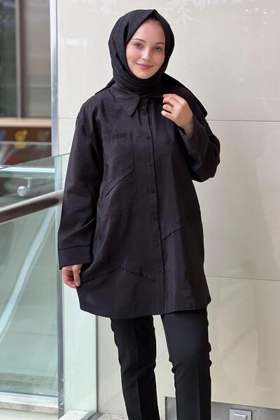 Ceremony Front Buttoned Long Shirt with Pocket Detail