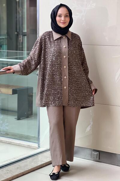 Ghisa Sequin Sequin Shirt Pants Set