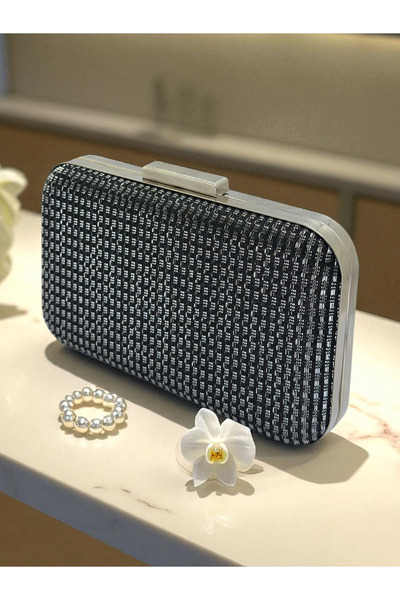 Wedding Fashion Siyah Gümüş Renk Simli Tel Kırma Kadın Abiye Çanta Düğün Nişa...