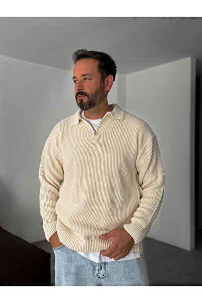 BYBASICMAN Beige Half Zipper Knitwear Sweat Df-001