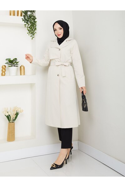 Vibeys Collection Women's Lycra Linen Fabric Trench Coat