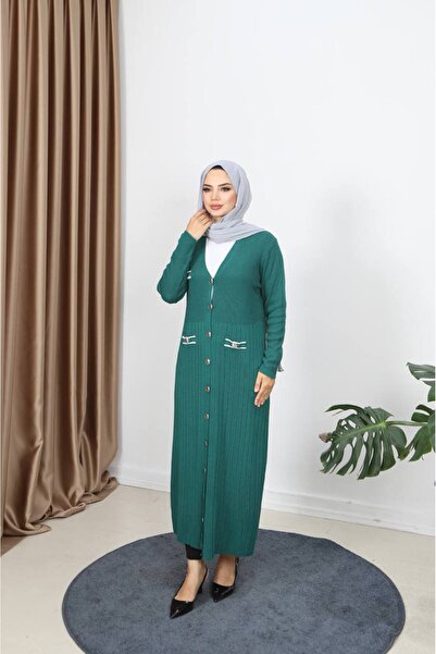 STYLENEST Women's Mercerized Button Detailed Long Sleeve Oversize Knitwear Cardigan