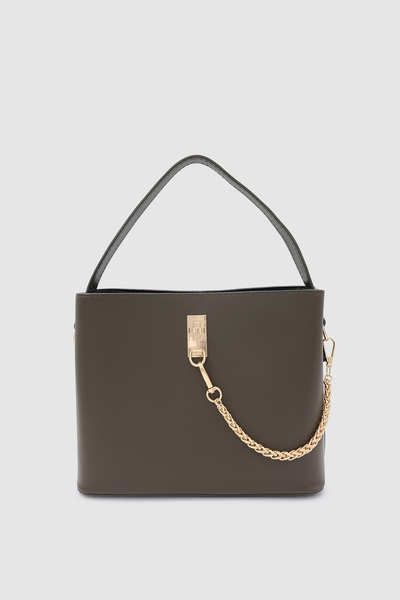 Wuclo Salen Chain Detailed Multi-Pocket Detachable Crossbody Strap Handbag Khaki