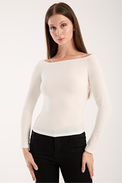 G-FOX Women's Long Sleeve Wide Neckline Stretchy Blouse – Modern and Elegant 3007