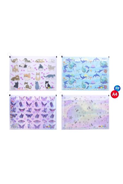 Globox A4 Zippered Sequin Glitter File Butterfly Pattern