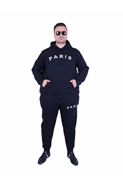 MocGrande Men's Large Size 3 Thread Tracksuit Set Paris Tk25609 Navy Blue