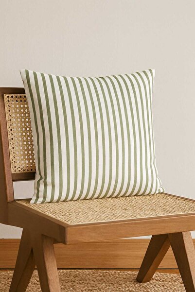 HOME ART ATELIER غطاء وسادة بوهيمي مخطط من الكتان المغسول - 43×43