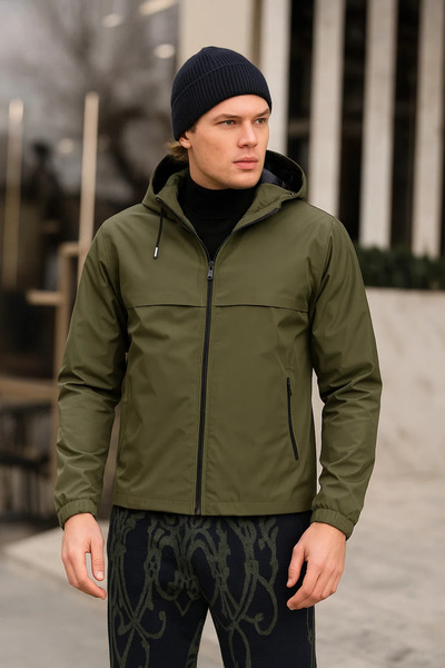 comstar Men's Lined Hooded Khaki Windbreaker & Raincoat