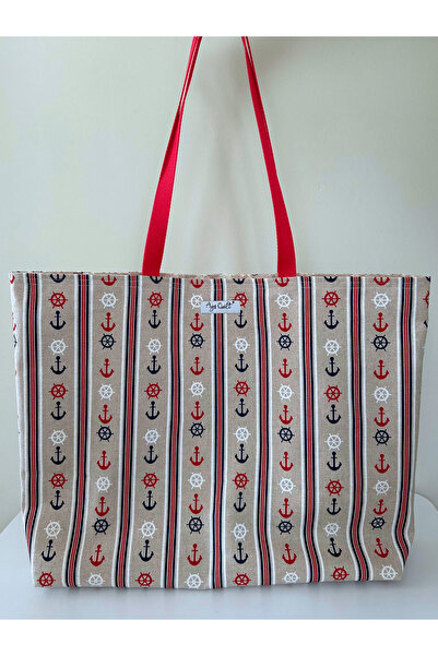 Ays Quilt حقيبة شاطئ كبيرة بطابع بحري مع نمط الإبحار والمرساة