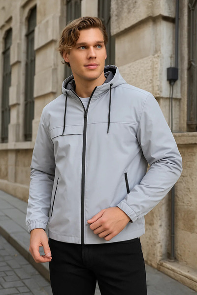 comstar Men's Lined Hooded Gray Windbreaker & Raincoat