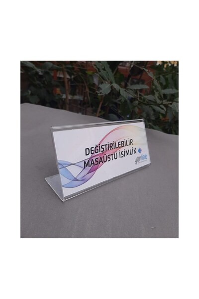 Yönline 15x7 cm Şeffaf Değiştirilebilir Masaüstü Isimlik