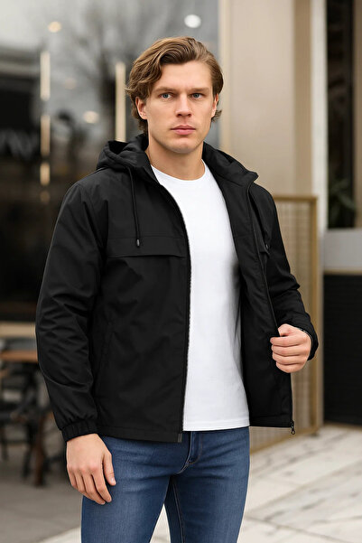 comstar Men's Lined Hooded Black Windbreaker & Raincoat
