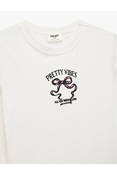 Koton Cotton Long Sleeve Crew Neck T-Shirt with Embroidery Detail