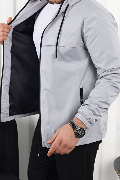 comstar Men's Lined Hooded Gray Windbreaker & Raincoat