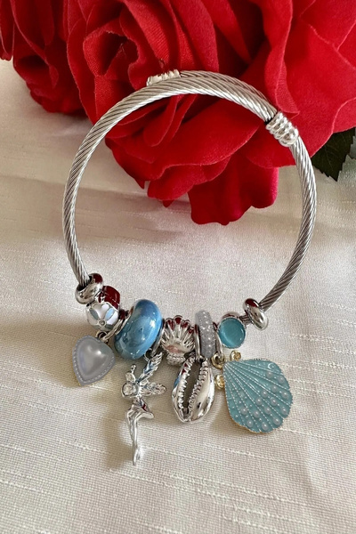 Satış Diyarı Stainless Tarnish-Free Steel Charm Fairy Bracelet with Sea Shell Detail