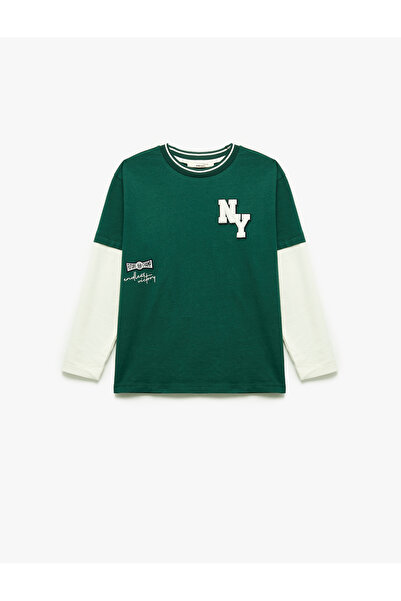 Koton Cotton Embroidery Detailed Long Sleeve Crew Neck T-Shirt