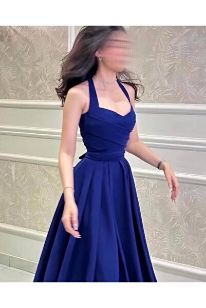 JOUNGIER Elegant navy blue midi dress