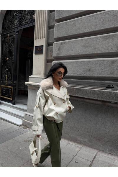 Miss Beyoğlu Kadın Yeni Sezon Kürklü Kısa Trençkot