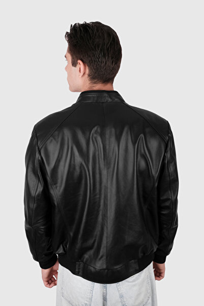 Şahan Deri Denizli Erkek Siyah Trikolu Hakiki Deri Mont