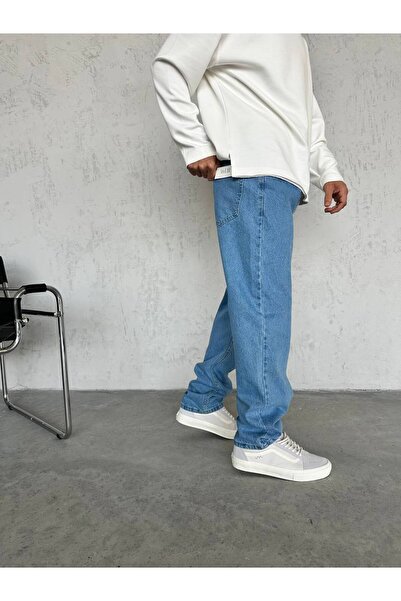 Gambocci Men's Baggy Wide Fit Long Wide High Waist Jeans