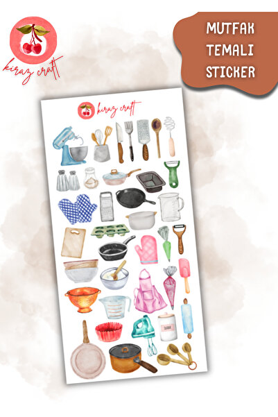 Kiraz Craft Mutfak Sticker, Planner Etiket, Çıkartma, Scrapbook, Kolaj, Journ...