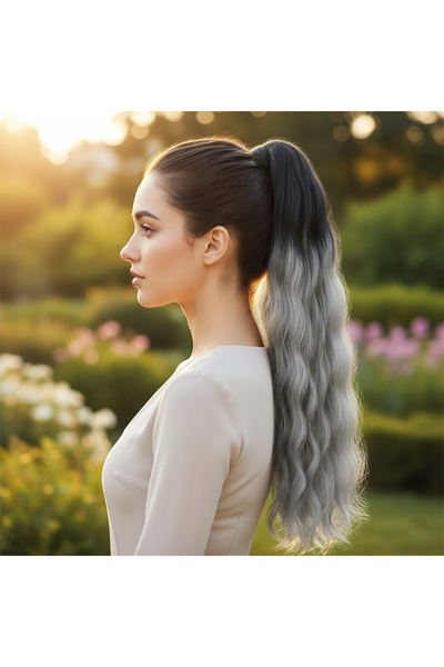 Afrodit Giyim مشبك مطاطي على شكل ذيل حصان مموج / أسود / رمادي متدرج