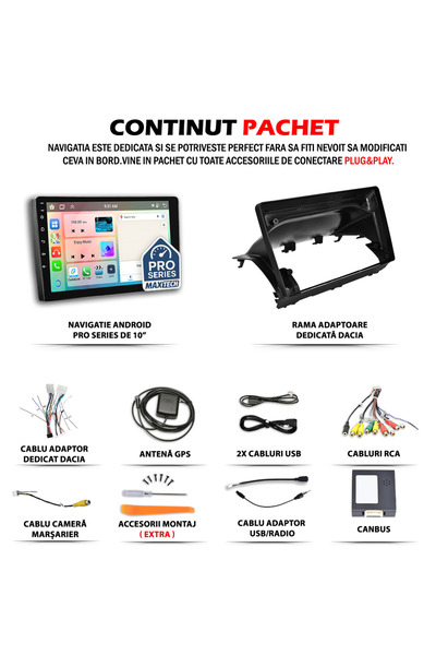 MaxTech Navigatie Dacia Logan 3 / Duster 2 / Sandero 3 (2021-Prezent) dedicata, 2 GB Ram 32 GB Rom, Carplay