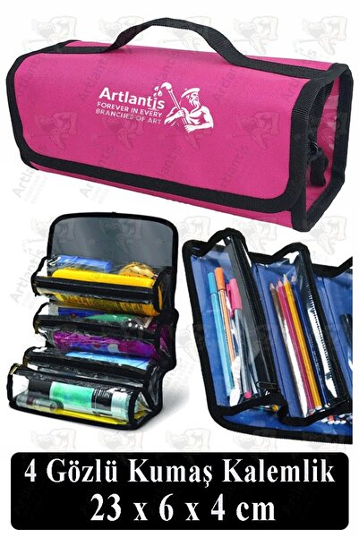 Artlantis 4 Gözlü Kalem Çantası 1 Adet Dört Bölümlü Kalemlik Sanatsal Şeffaf ...