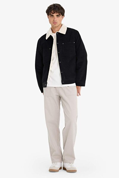 DeFacto Slim Fit Slim-Fitting Shirt Collar Plush Lining Snap Button Cotton Inside Pocket Coat E9244Ax25Wn