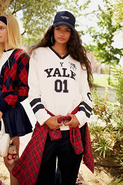 DeFacto Tricou cu mânecă lungă cu decolteu în V, cu croiala normală, Coool Yale University F9520AX25AU