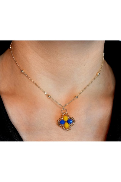 Crystal Atelier Fenerbahçe Sarı Lacivert Kristal Taşlı Yonca Kolye – Şans Yon...