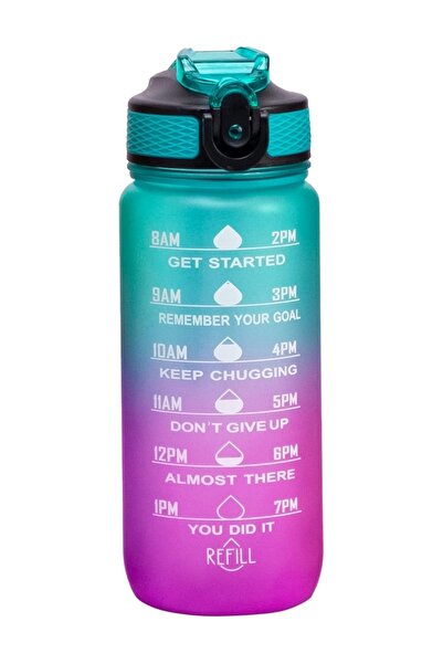 HALAMODO Large Water Bottle,1L Sports Water Bottle with Time Marker and Straw, Leakproof Water Bottle