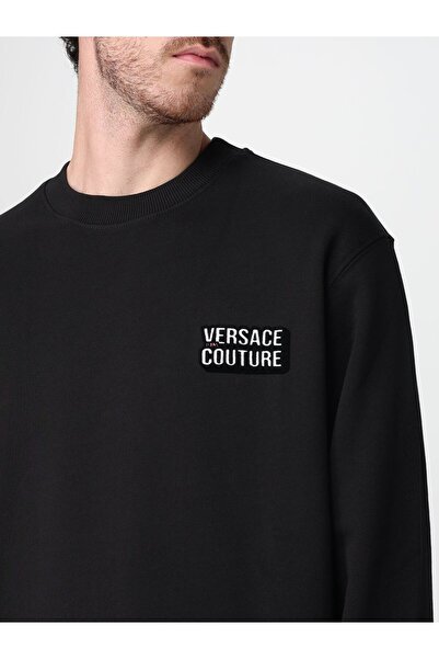 Versace Men's Comfortable Fit Logo Label Round Neck 100% Cotton Long Sleeve Black Sweatshirt 79Gaip02Cf01P