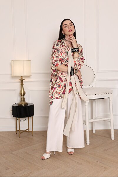 MEEMSEEN INDEPENDENT Floral Fest Ivory Silk Poncho Tunic