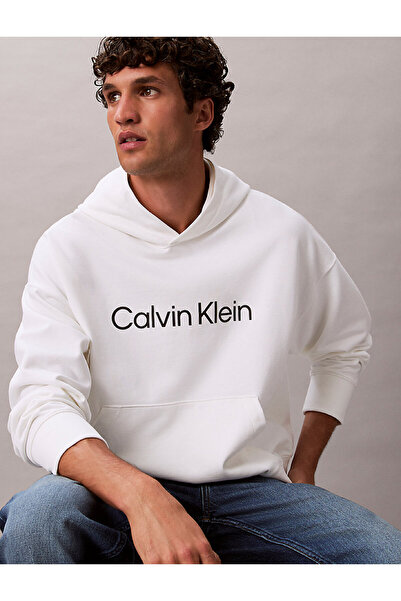 Calvin Klein Erkek Kapşonlu Yaka Uzun Kol Pamuklu Regular Fit Beyaz Sweatshirt LV14LD229G-YAF