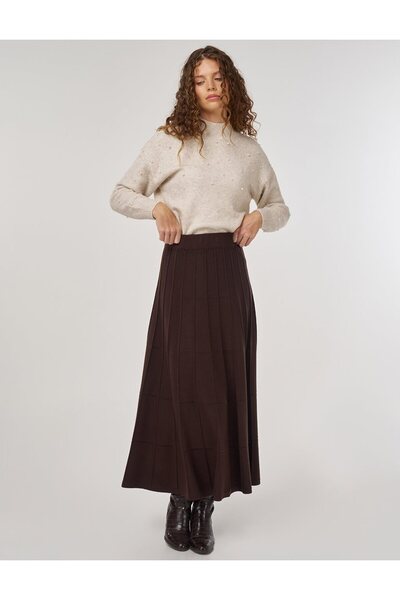 Kayra Knitted Skirt with Stitch Detail Dark Brown