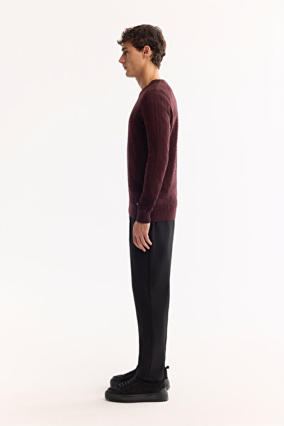 Avva Erkek Bordo Bisiklet Yaka %100 Akrilik Dokulu Triko Regular Fit Kazak E005088