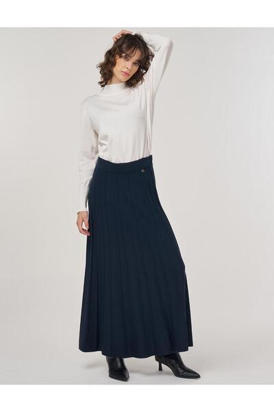 Kayra Knitwear Skirt with Stitching Detail Dark Navy Blue