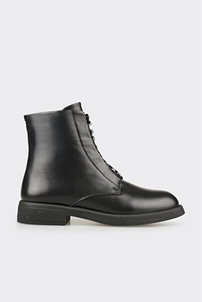 Elle Shoes Siyah Deri Kadın Günlük Düz Bot