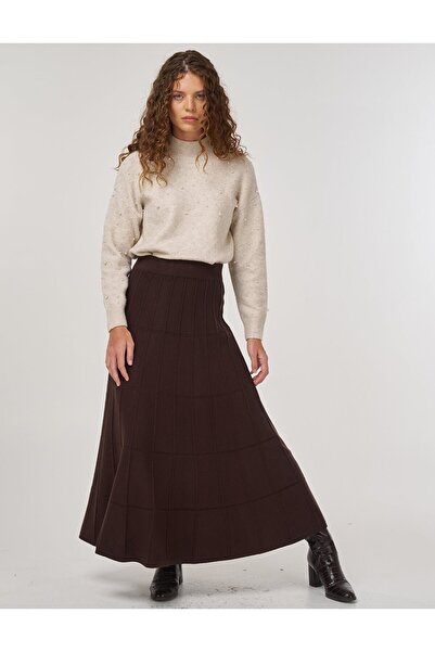 Kayra Knitted Skirt with Stitch Detail Dark Brown