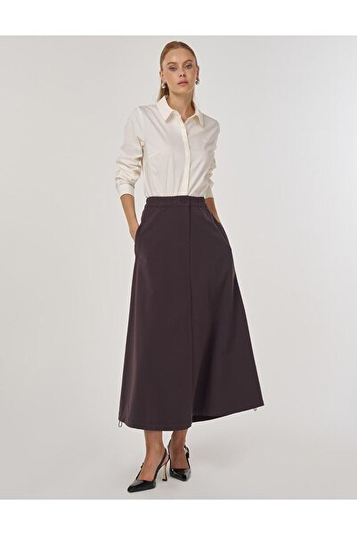 Kayra High Waist Bell Skirt Dark Brown