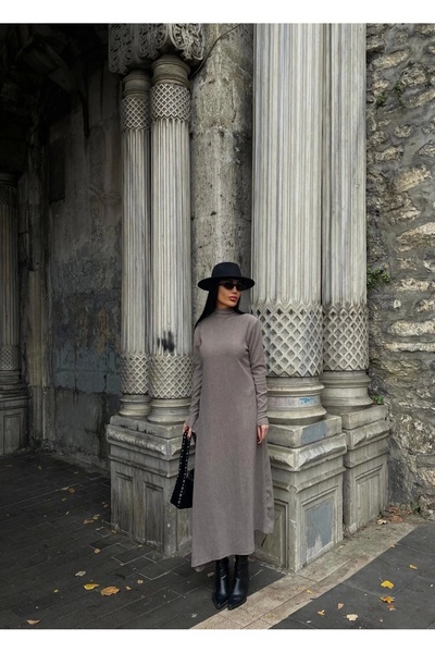 TB Terzi Bey Thick, Wrinkled, Long Dress in Mink