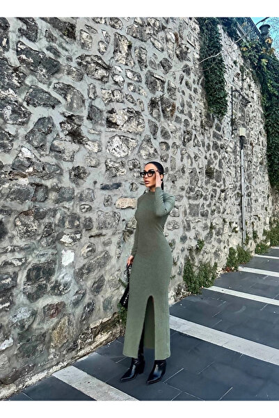 TB Terzi Bey Slit Thick Wrap Long Dress Green